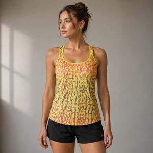 Zella Yellow Animal Print Athletic Tank size Large